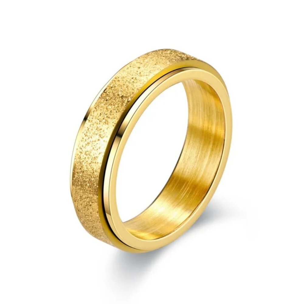 3/$35 Men Gold Tone Stainless Steel Sandblasted 6mm Band Textured Fashion Ring